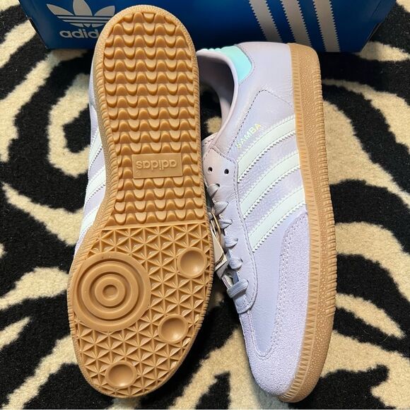 NWT Adidas Samba OG J Sneakers Silver Dawn Lilac Youth 5/Women 6 - Picture 9 of 12